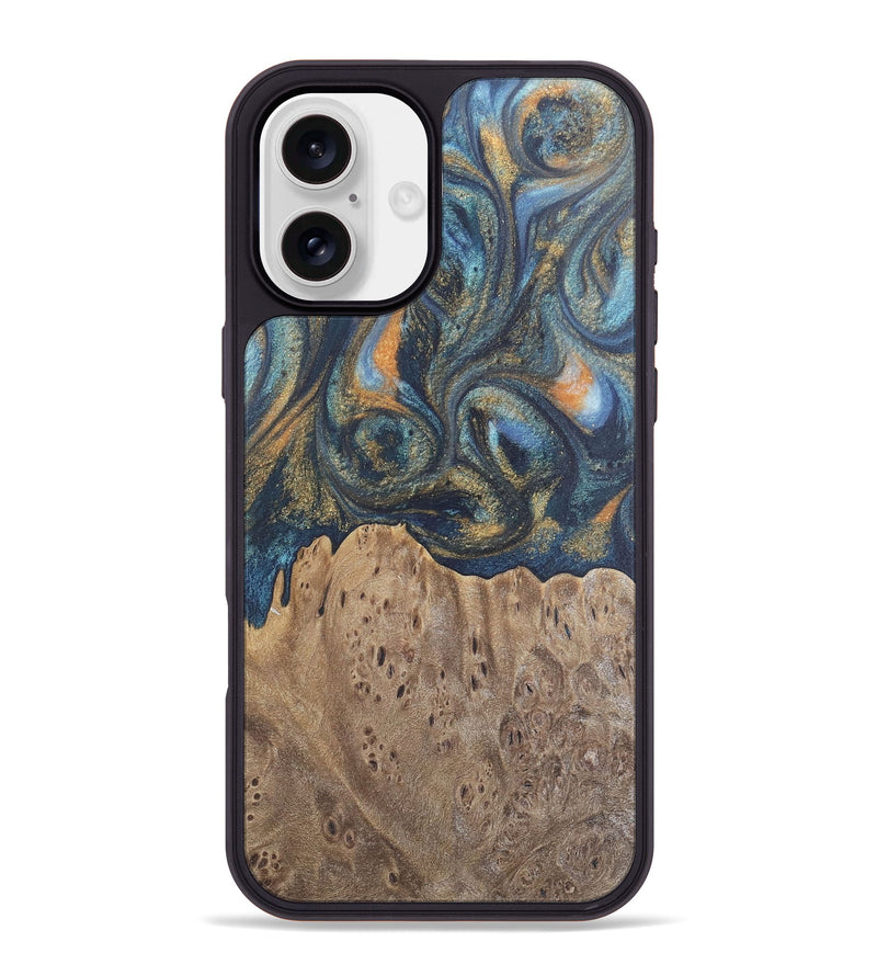 iPhone 16 Plus Wood Phone Case - Jaylen (Teal & Gold, 727126)