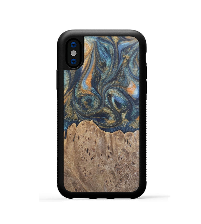 iPhone Xs Wood Phone Case - Jaylen (Teal & Gold, 727126)