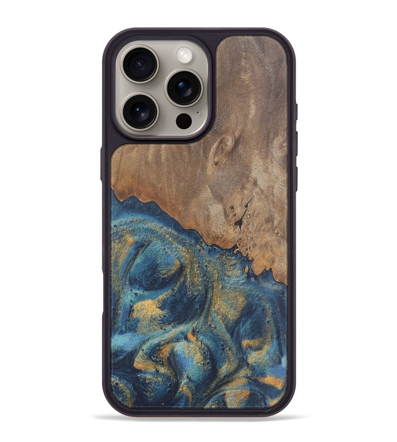 iPhone 16 Pro Max Wood Phone Case - Lalit (Teal & Gold, 727127)