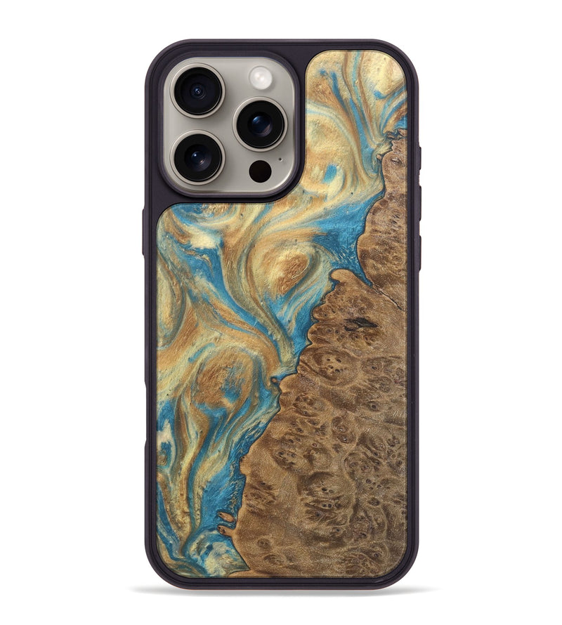 iPhone 16 Pro Max Wood Phone Case - Lian (Teal & Gold, 727142)