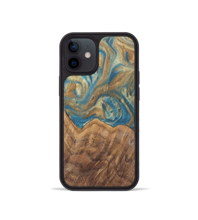 iPhone 12 mini Wood Phone Case - Mallorie (Teal & Gold, 727144)