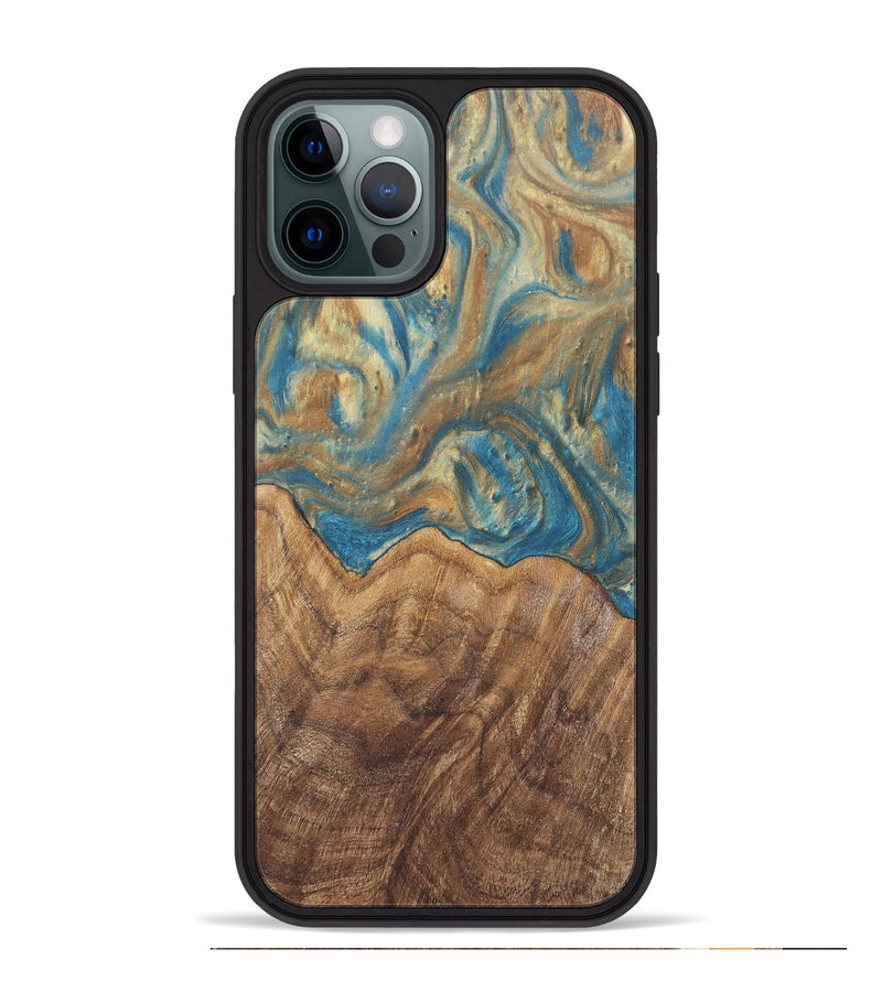 iPhone 12 Pro Max Wood Phone Case - Mallorie (Teal & Gold, 727144)