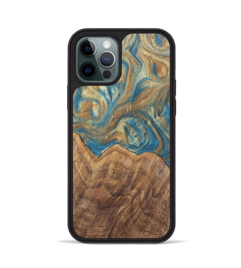 iPhone 12 Pro Wood Phone Case - Mallorie (Teal & Gold, 727144)