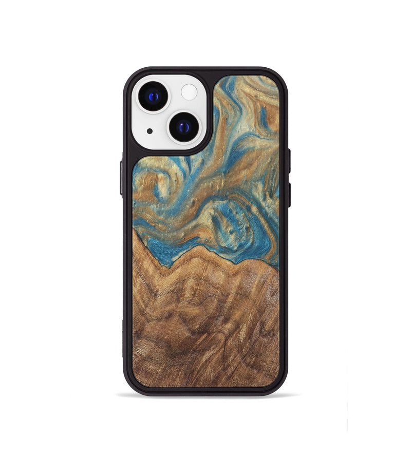 iPhone 13 mini Wood Phone Case - Mallorie (Teal & Gold, 727144)