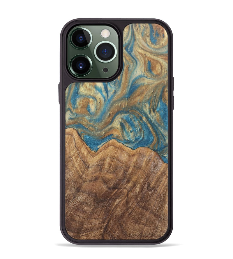 iPhone 13 Pro Max Wood Phone Case - Mallorie (Teal & Gold, 727144)