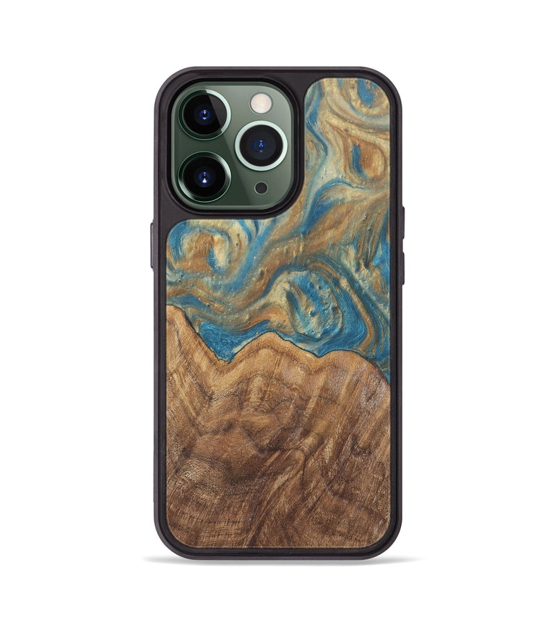 iPhone 13 Pro Wood Phone Case - Mallorie (Teal & Gold, 727144)