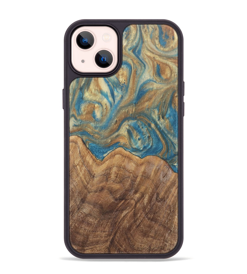 iPhone 14 Plus Wood Phone Case - Mallorie (Teal & Gold, 727144)