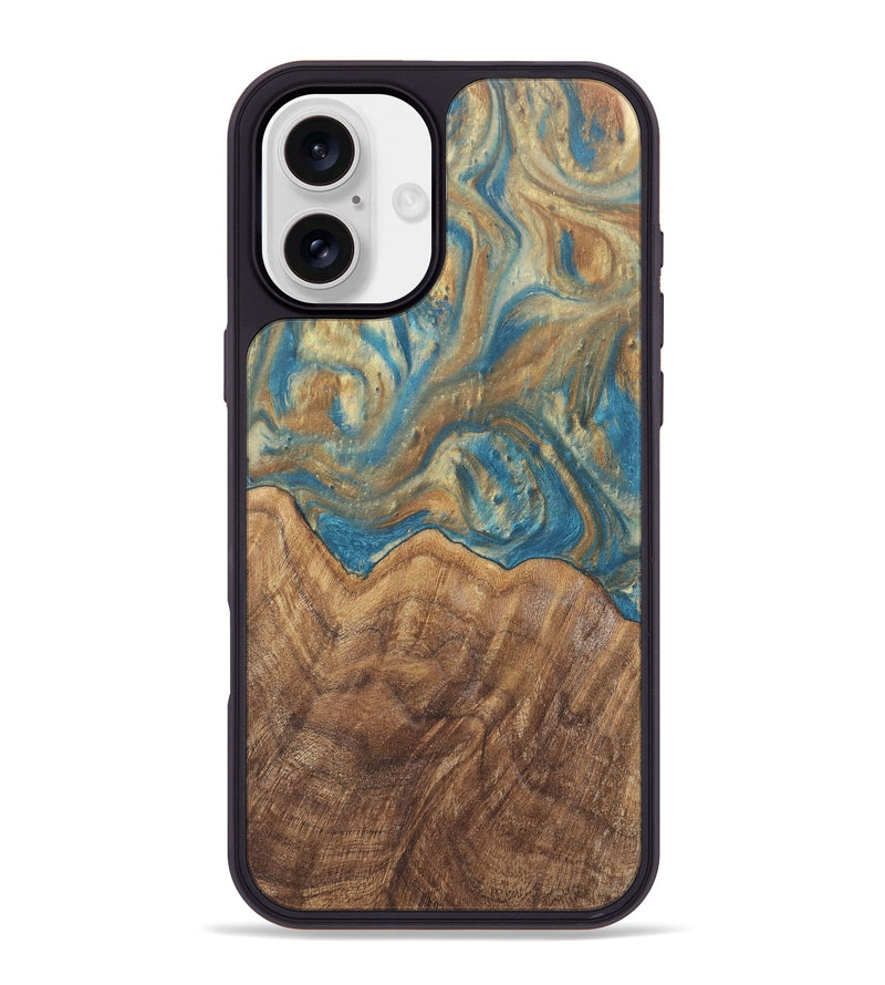 iPhone 16 Plus Wood Phone Case - Mallorie (Teal & Gold, 727144)