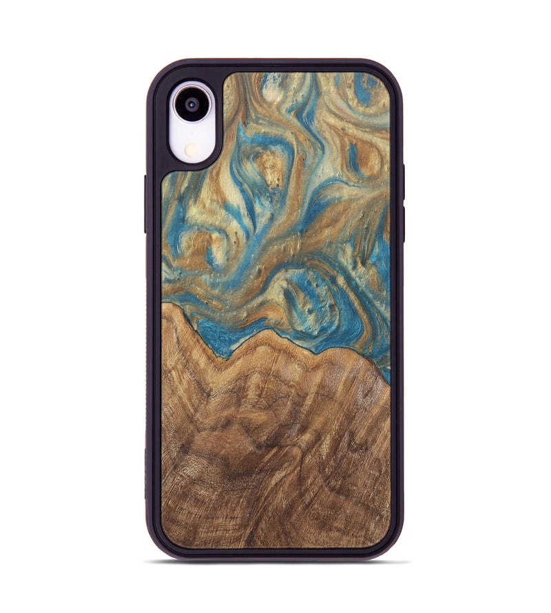 iPhone Xr Wood Phone Case - Mallorie (Teal & Gold, 727144)