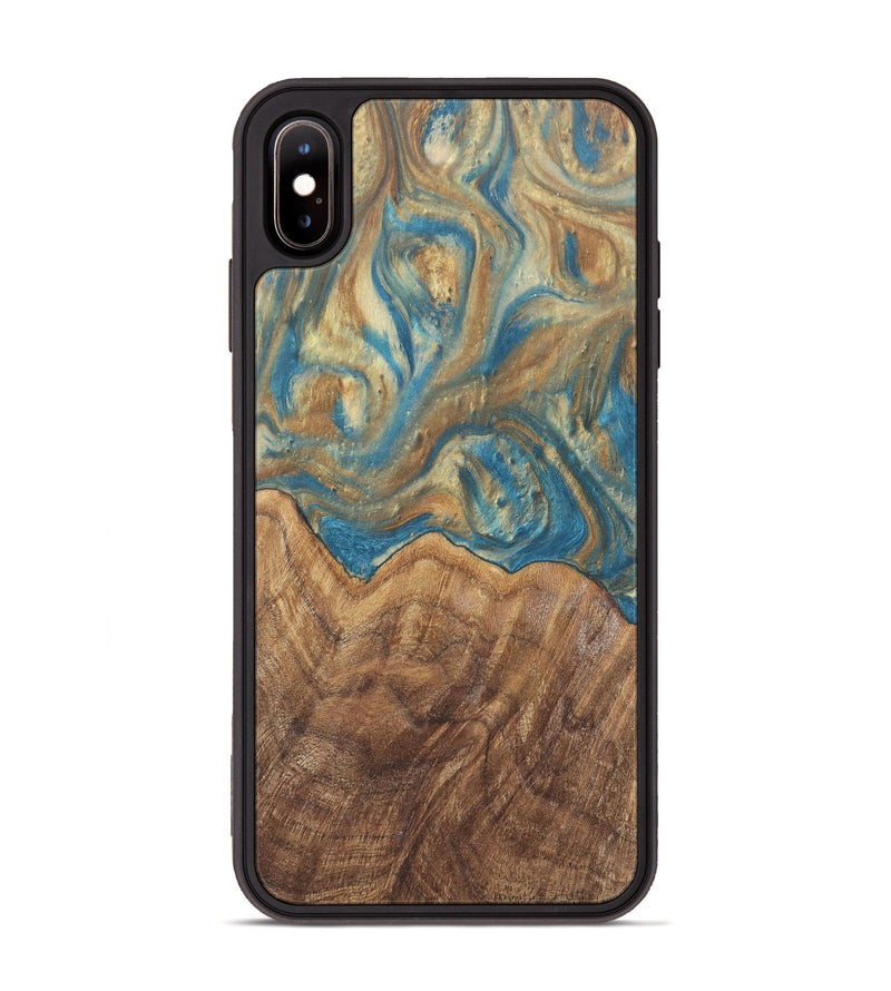 iPhone Xs Max Wood Phone Case - Mallorie (Teal & Gold, 727144)