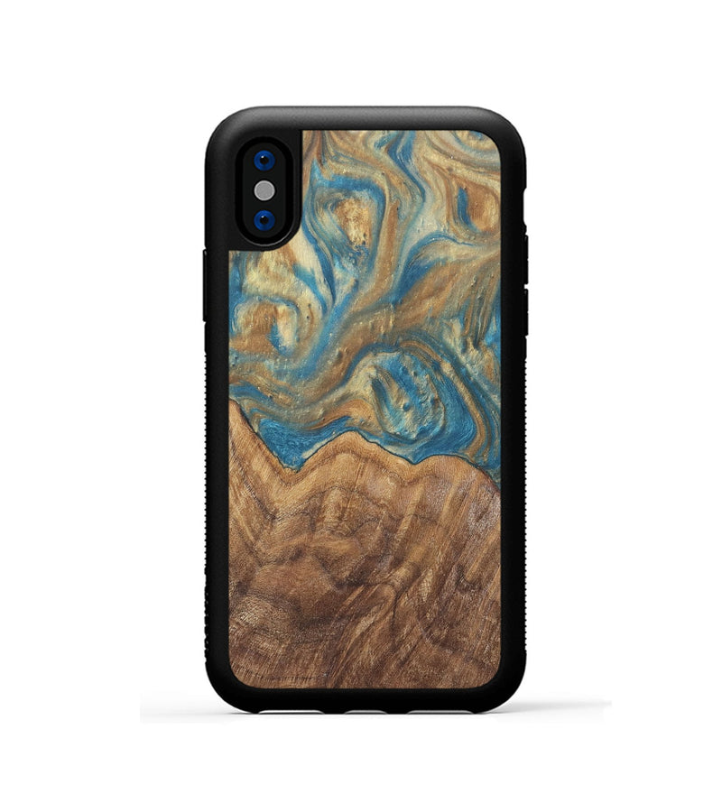 iPhone Xs Wood Phone Case - Mallorie (Teal & Gold, 727144)