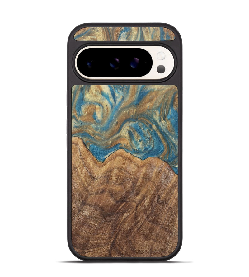 Pixel 9 Wood Phone Case - Mallorie (Teal & Gold, 727144)