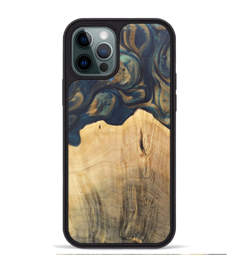 iPhone 12 Pro Max Wood Phone Case - Doortje (Teal & Gold, 727147)