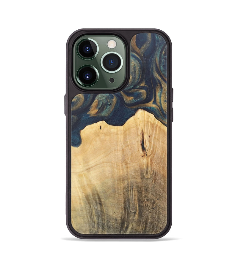 iPhone 13 Pro Wood Phone Case - Doortje (Teal & Gold, 727147)