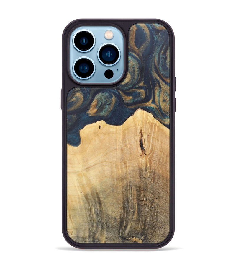 iPhone 14 Pro Max Wood Phone Case - Doortje (Teal & Gold, 727147)