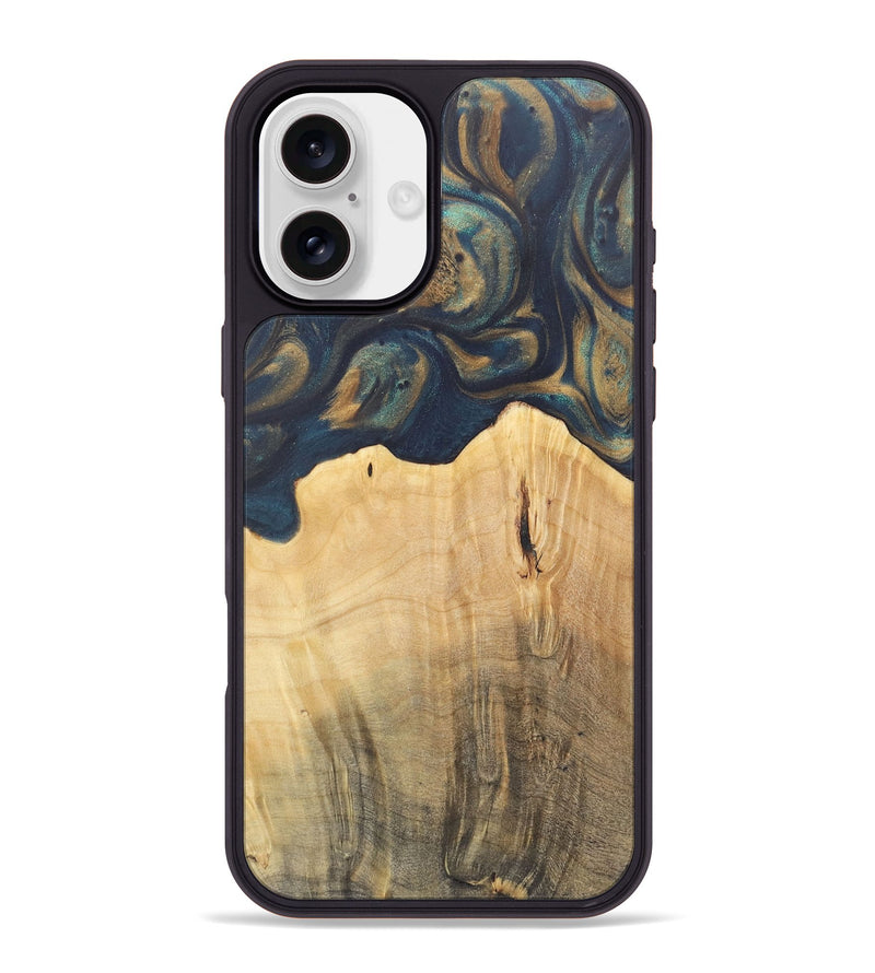 iPhone 16 Plus Wood Phone Case - Doortje (Teal & Gold, 727147)