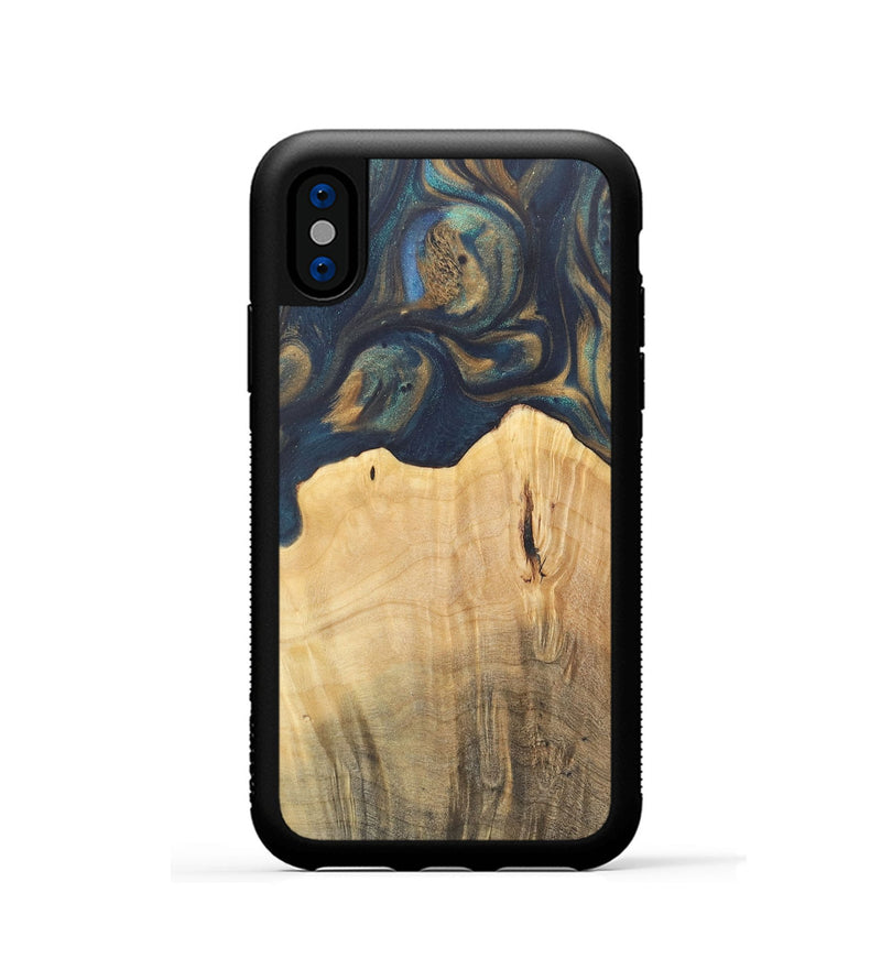 iPhone Xs Wood Phone Case - Doortje (Teal & Gold, 727147)