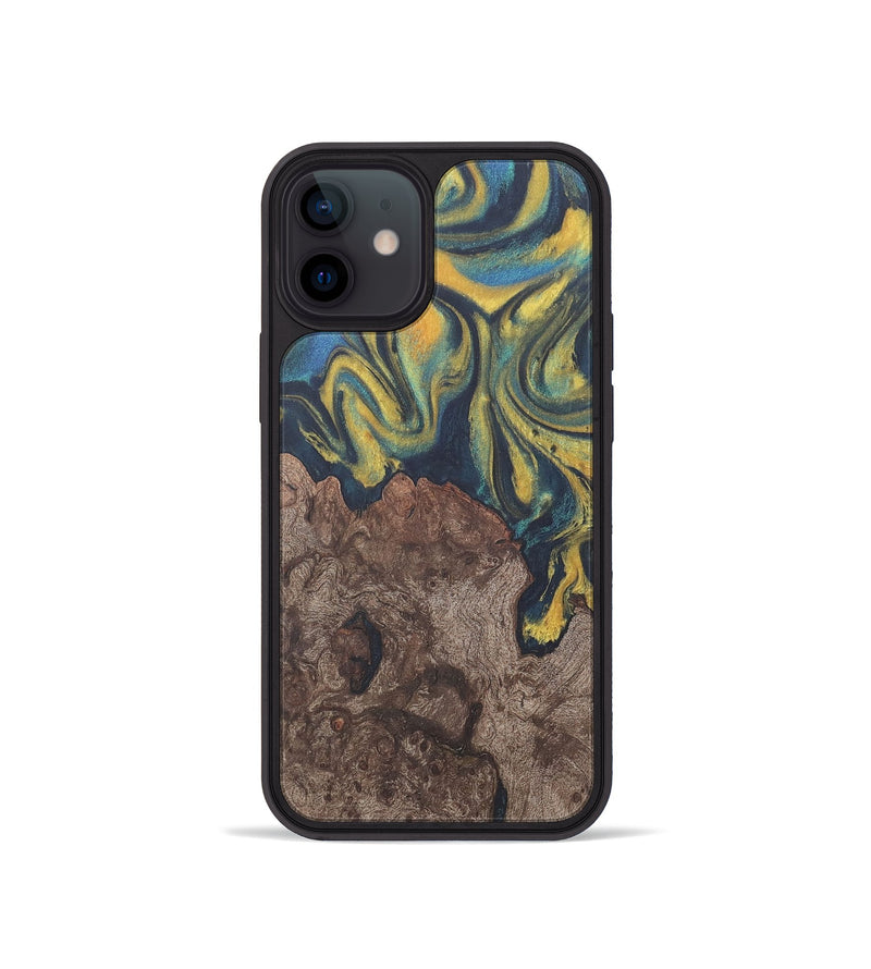 iPhone 12 mini Wood Phone Case - Lavonne (Teal & Gold, 727149)