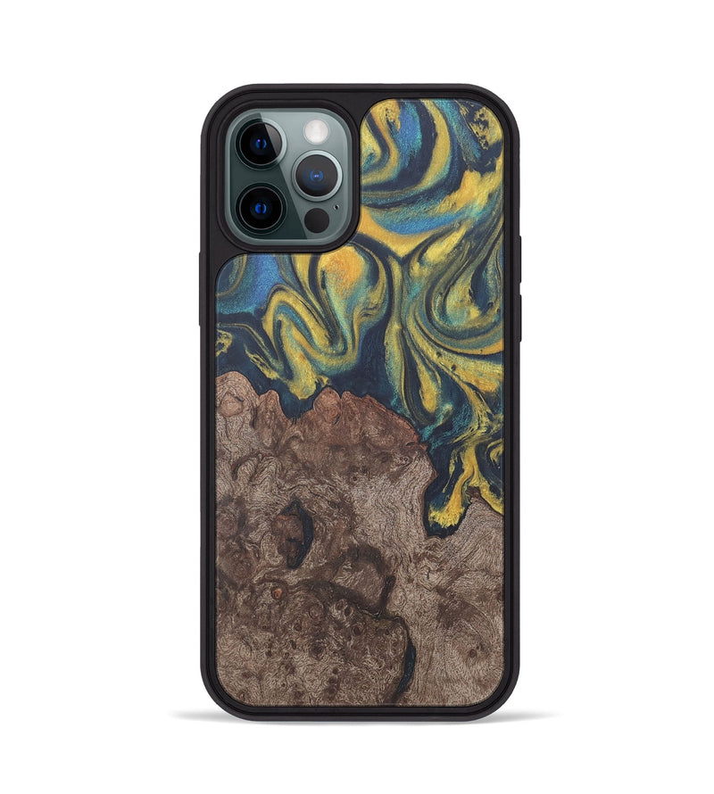 iPhone 12 Pro Wood Phone Case - Lavonne (Teal & Gold, 727149)