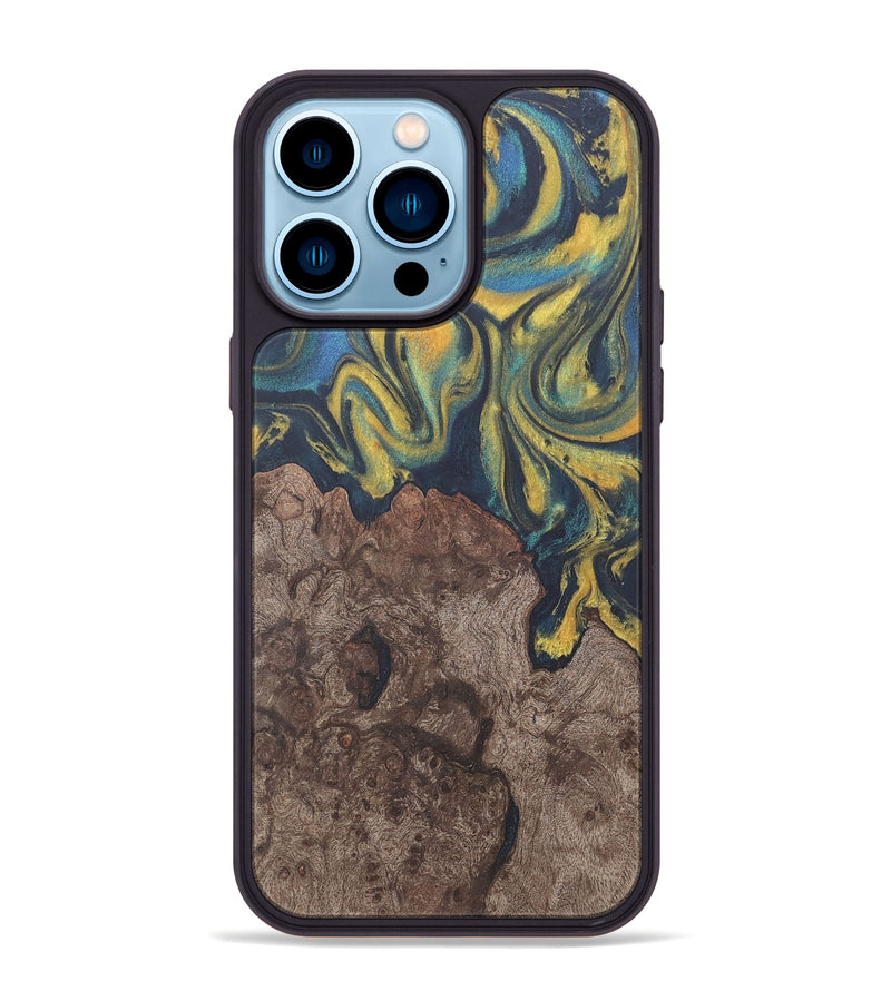 iPhone 14 Pro Max Wood Phone Case - Lavonne (Teal & Gold, 727149)