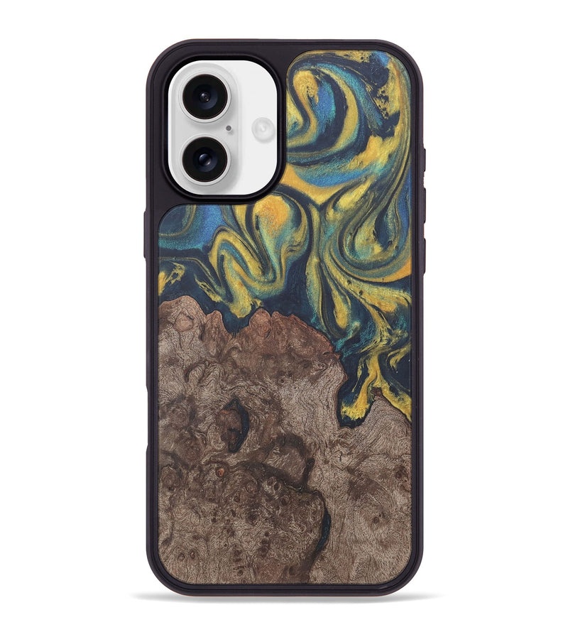 iPhone 16 Plus Wood Phone Case - Lavonne (Teal & Gold, 727149)