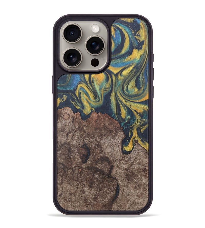 iPhone 16 Pro Max Wood Phone Case - Lavonne (Teal & Gold, 727149)