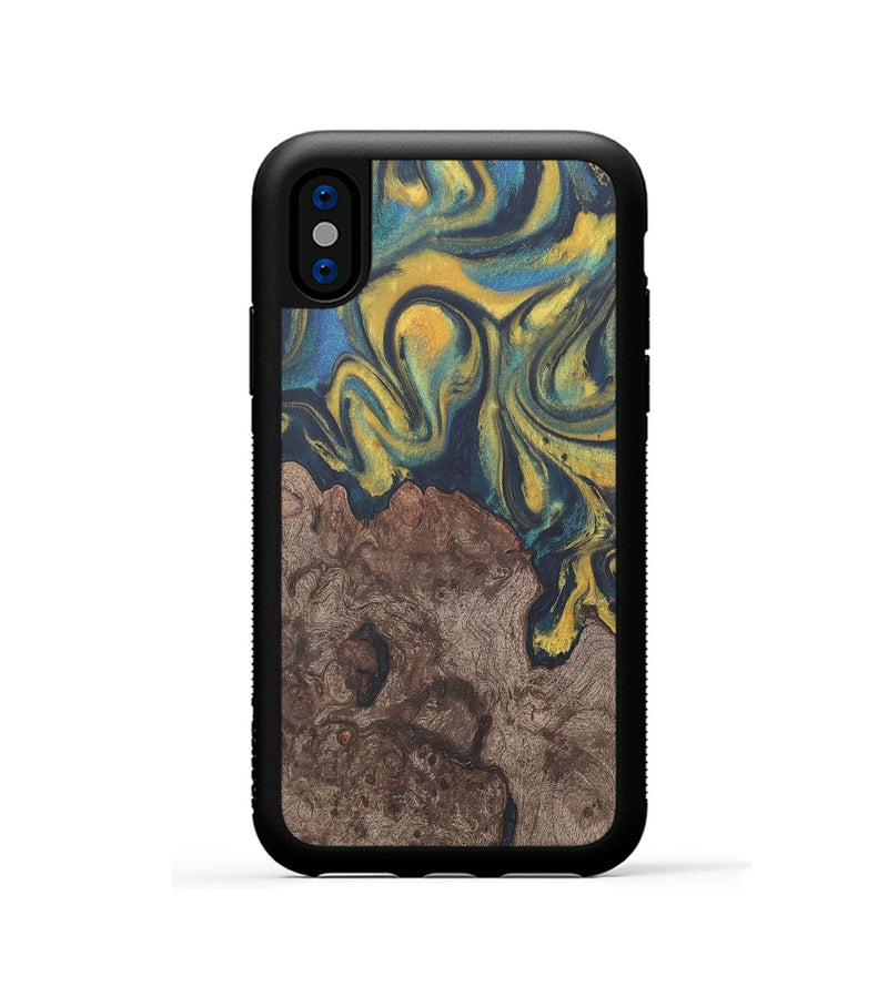 iPhone Xs Wood Phone Case - Lavonne (Teal & Gold, 727149)