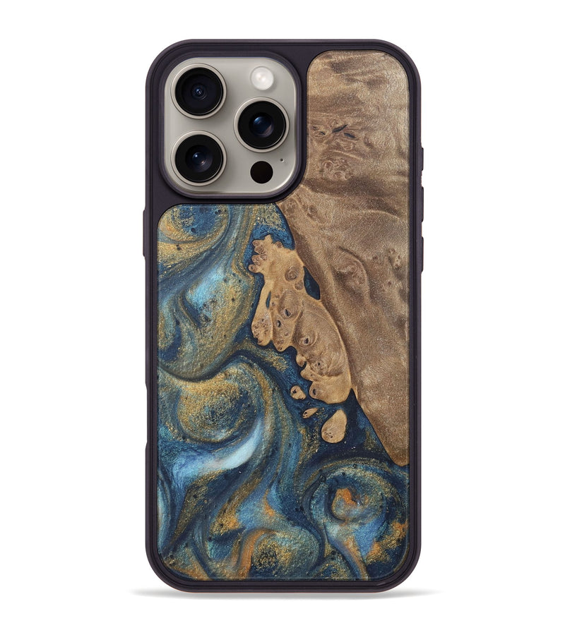 iPhone 16 Pro Max Wood Phone Case - Rondal (Teal & Gold, 727157)