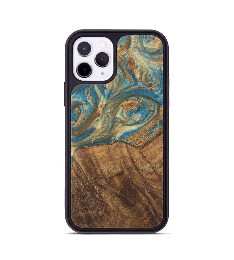 iPhone 11 Pro Wood Phone Case - Andriana (Teal & Gold, 727158)