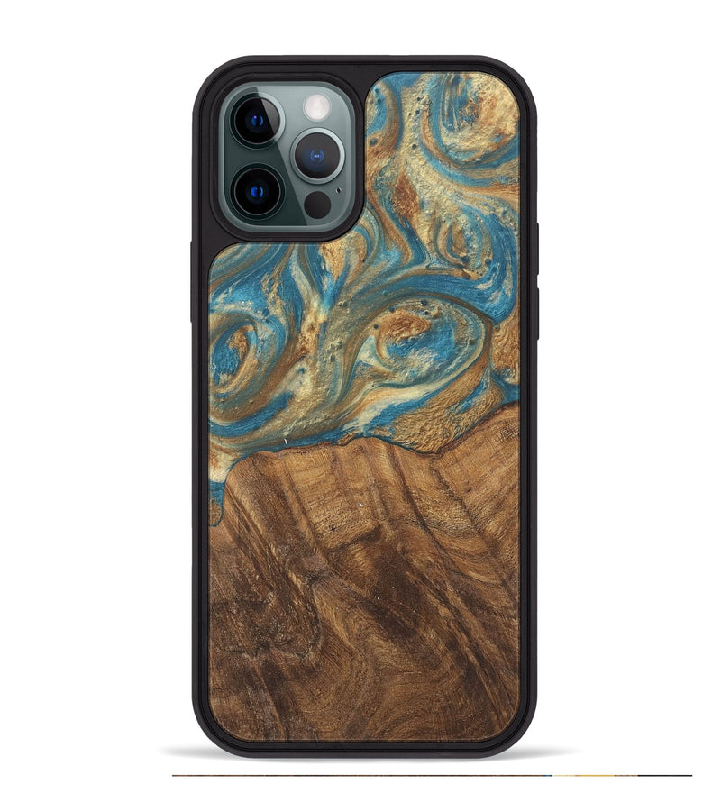 iPhone 12 Pro Max Wood Phone Case - Andriana (Teal & Gold, 727158)