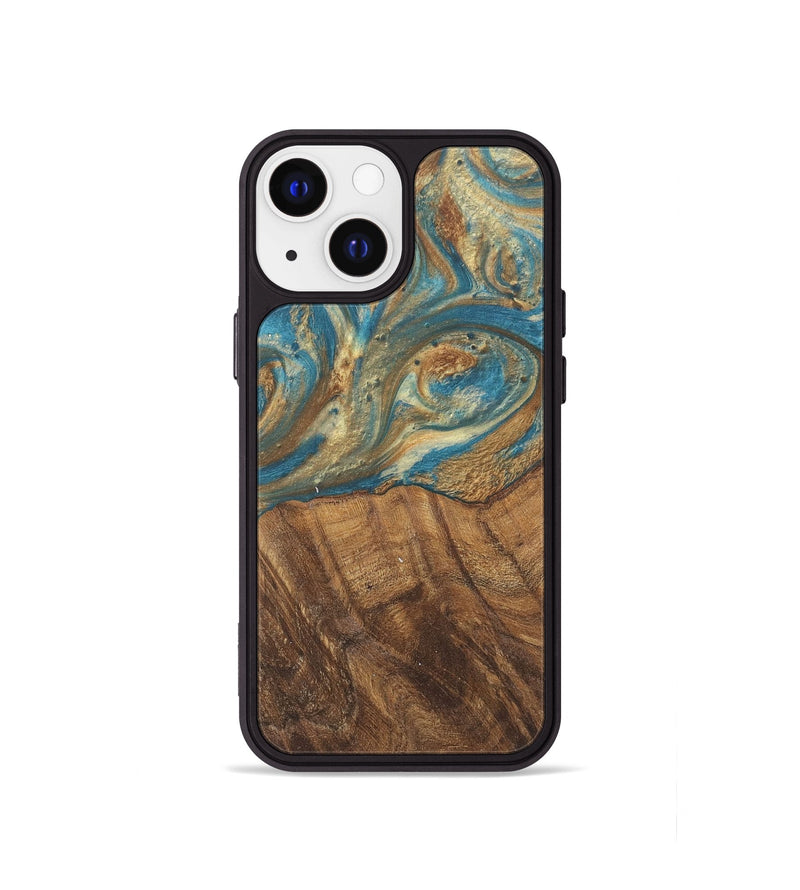 iPhone 13 mini Wood Phone Case - Andriana (Teal & Gold, 727158)