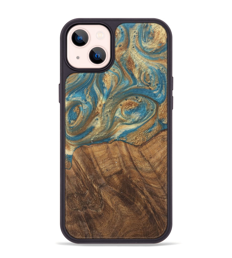 iPhone 14 Plus Wood Phone Case - Andriana (Teal & Gold, 727158)