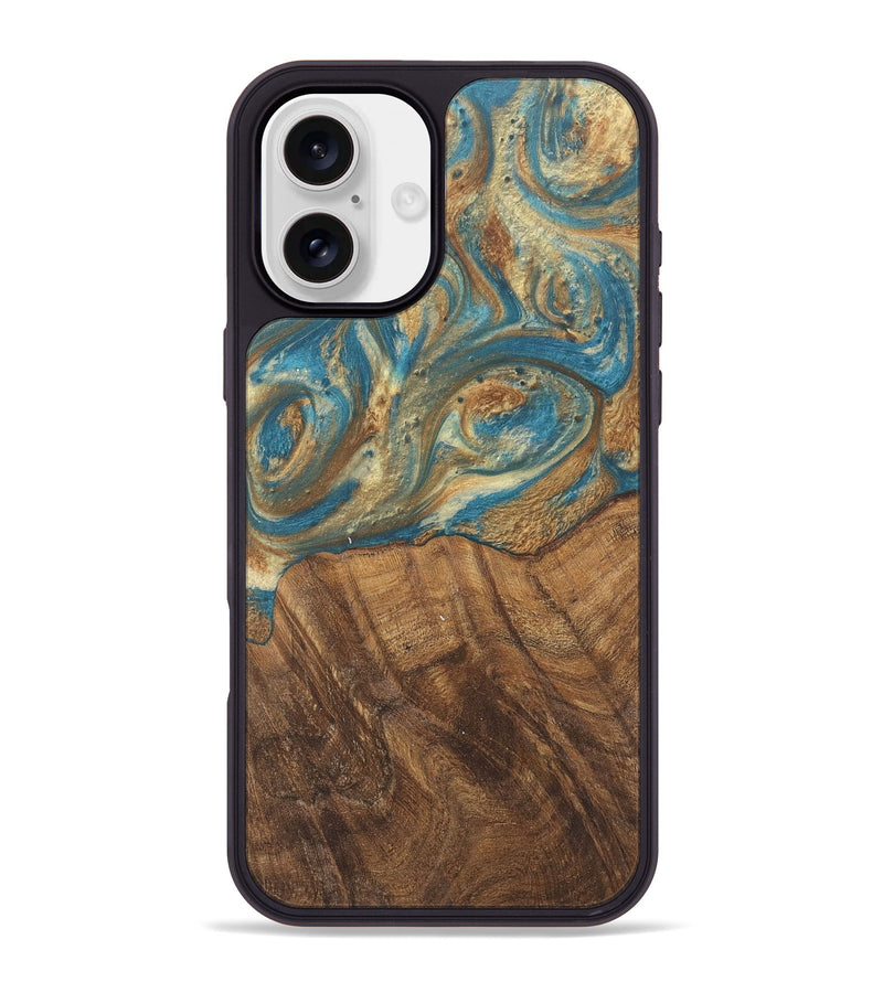 iPhone 16 Plus Wood Phone Case - Andriana (Teal & Gold, 727158)