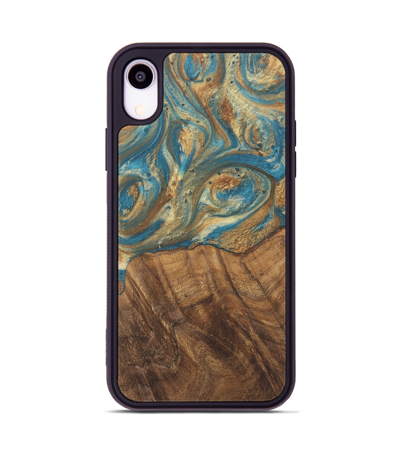 iPhone Xr Wood Phone Case - Andriana (Teal & Gold, 727158)