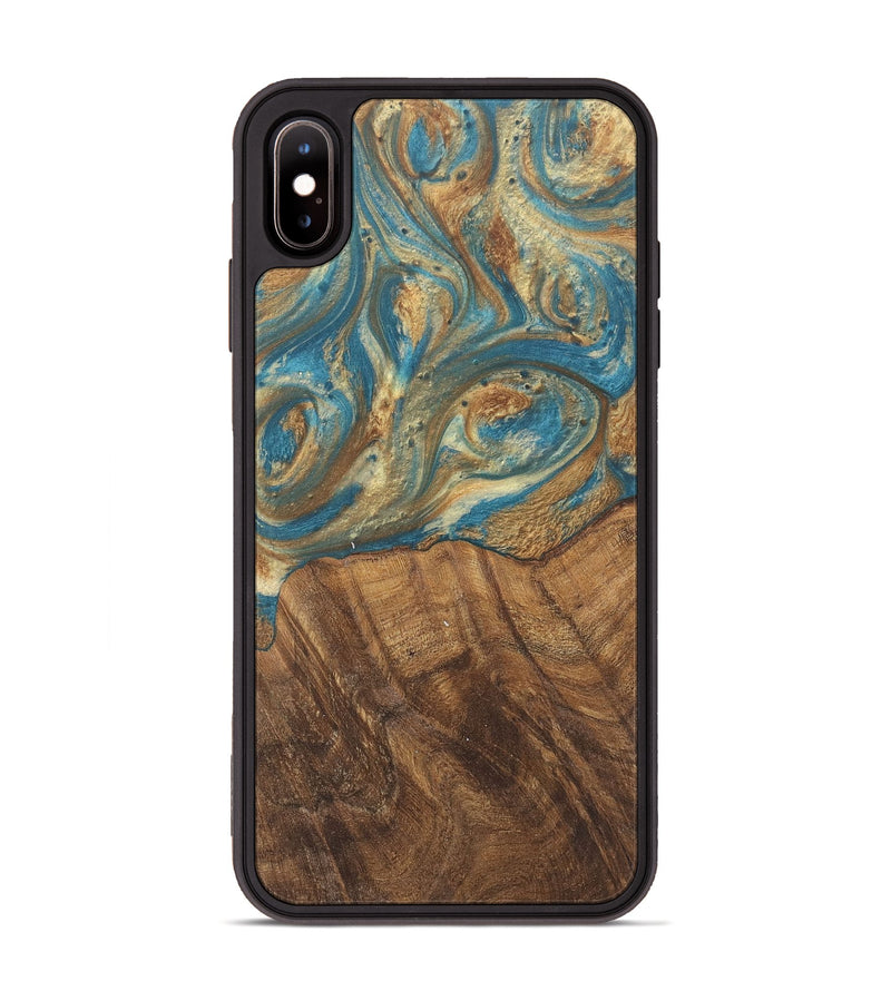 iPhone Xs Max Wood Phone Case - Andriana (Teal & Gold, 727158)