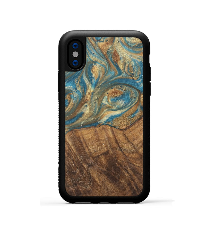 iPhone Xs Wood Phone Case - Andriana (Teal & Gold, 727158)