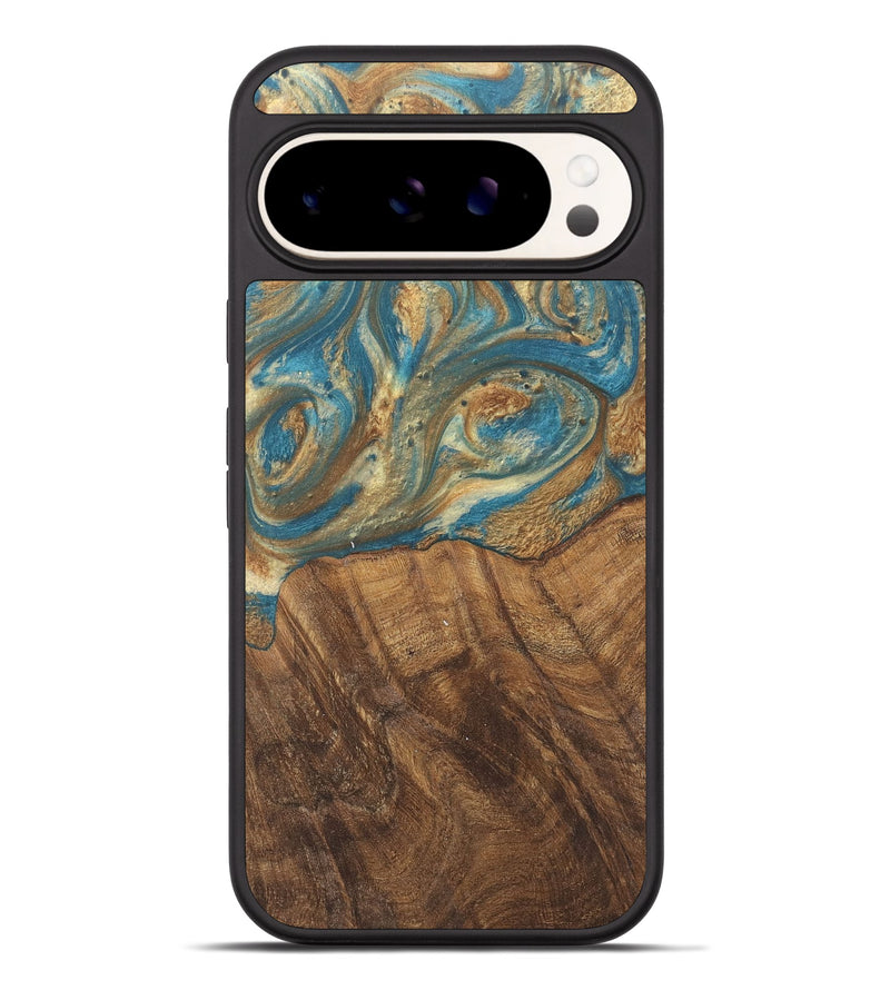 Pixel 9 Pro XL Wood Phone Case - Andriana (Teal & Gold, 727158)