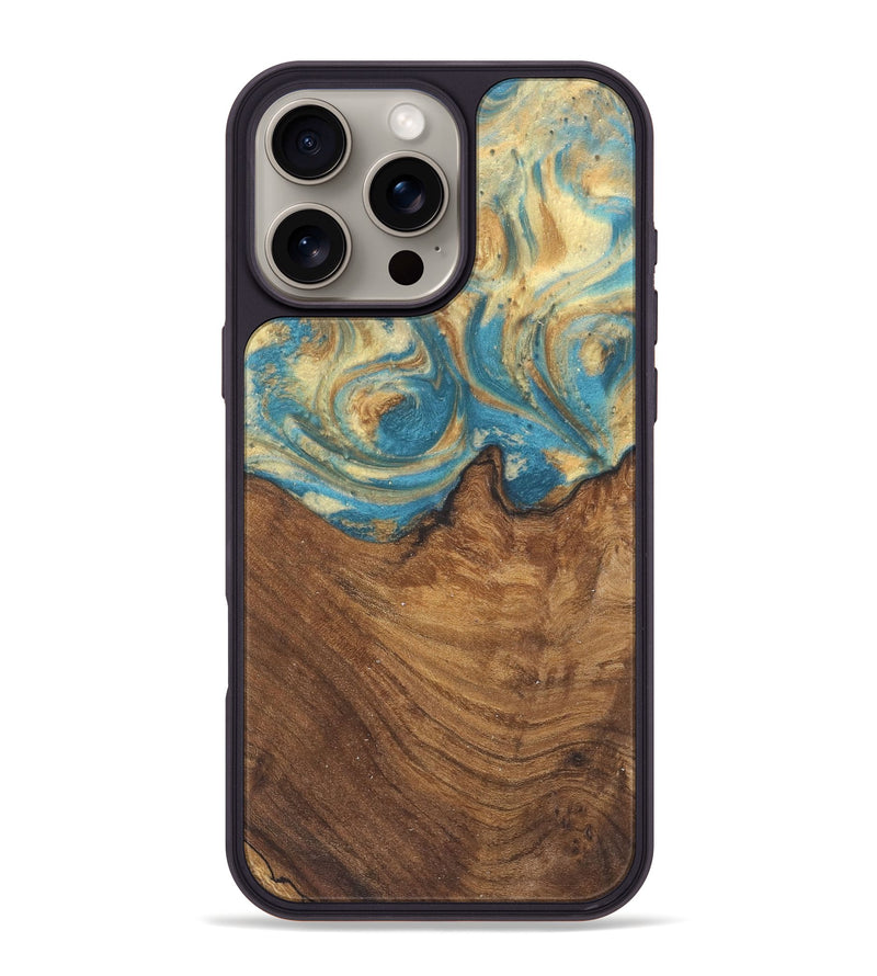 iPhone 16 Pro Max Wood Phone Case - Hanco (Teal & Gold, 727159)