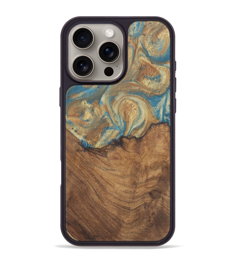 iPhone 16 Pro Max Wood Phone Case - Doti (Teal & Gold, 727160)