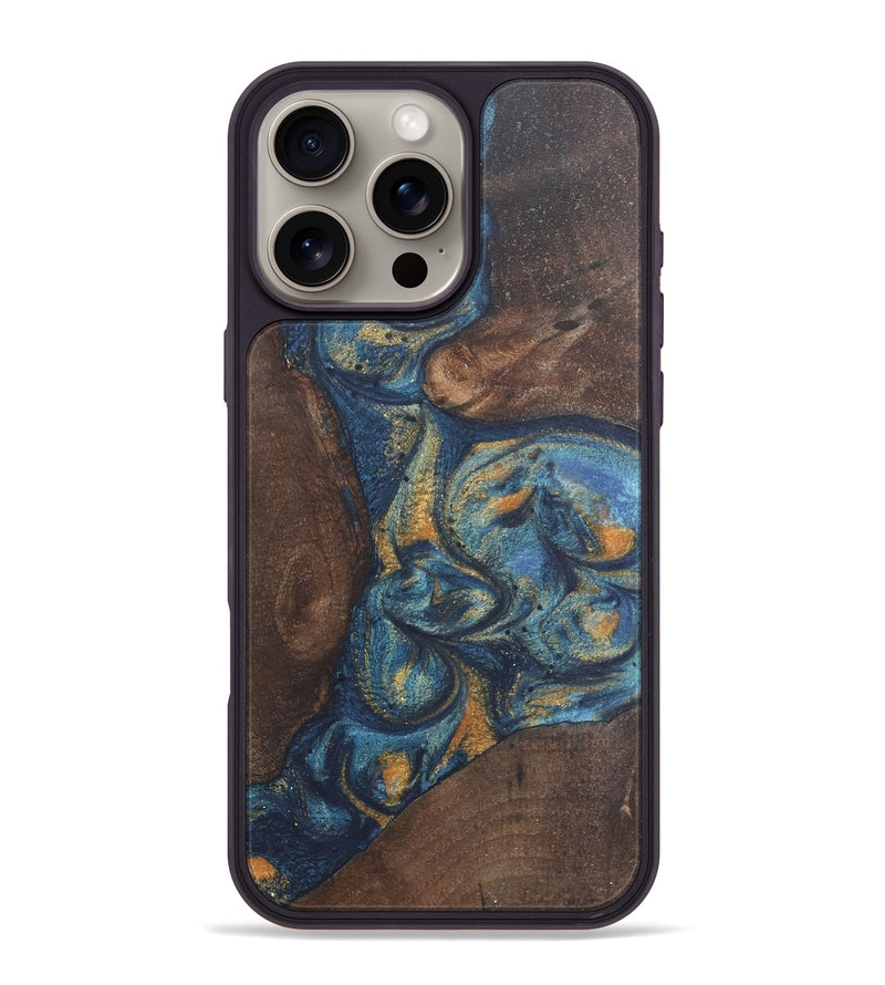 iPhone 16 Pro Max Wood Phone Case - Stevana (Teal & Gold, 727162)