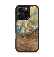 iPhone 16 Pro Wood Phone Case - Delphinia (Teal & Gold, 727164)