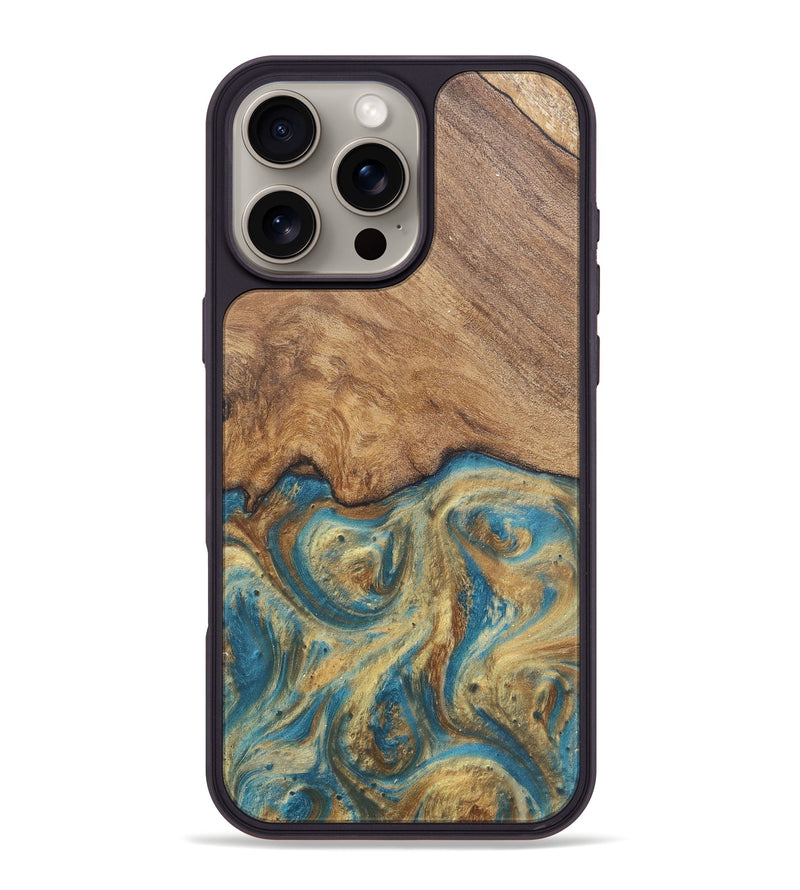 iPhone 16 Pro Max Wood Phone Case - Hall (Teal & Gold, 727165)