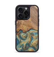 iPhone 16 Pro Wood Phone Case - Hall (Teal & Gold, 727165)