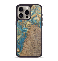 iPhone 15 Pro Max Wood Phone Case - Shigeru (Teal & Gold, 727167)