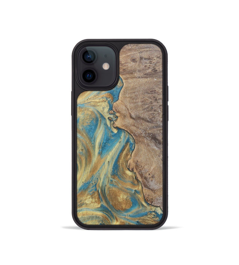 iPhone 12 mini Wood Phone Case - Sileas (Teal & Gold, 727168)