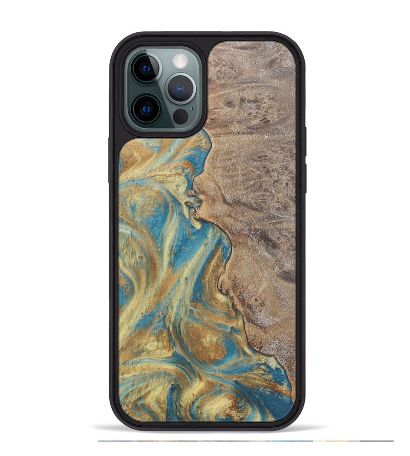 iPhone 12 Pro Max Wood Phone Case - Sileas (Teal & Gold, 727168)