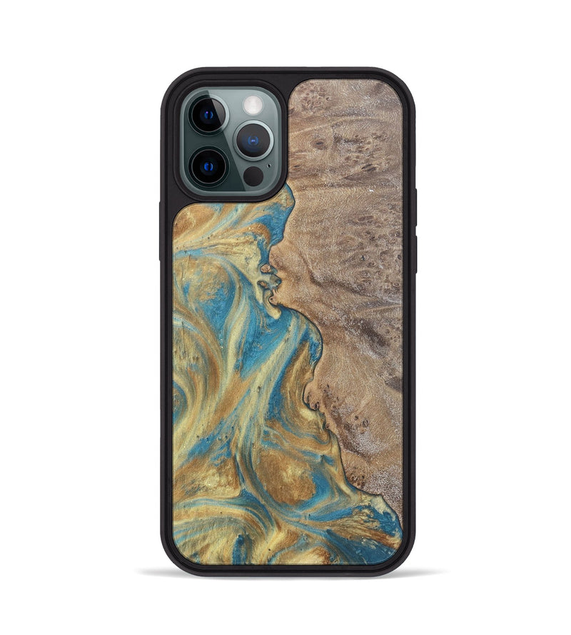 iPhone 12 Pro Wood Phone Case - Sileas (Teal & Gold, 727168)