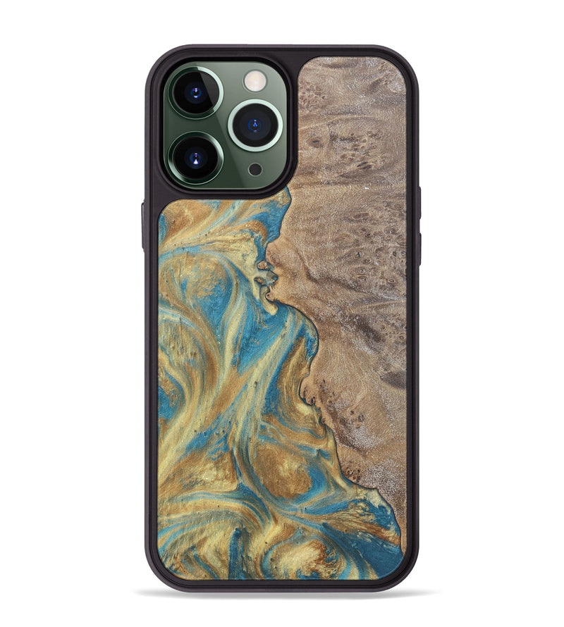 iPhone 13 Pro Max Wood Phone Case - Sileas (Teal & Gold, 727168)