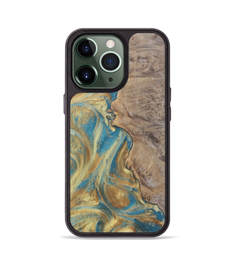 iPhone 13 Pro Wood Phone Case - Sileas (Teal & Gold, 727168)