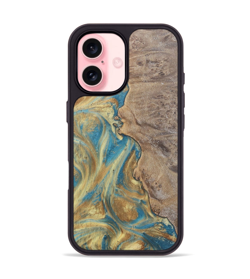 iPhone 16 Wood Phone Case - Sileas (Teal & Gold, 727168)